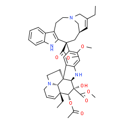 ChemSpider 2D Image | Methyl (2beta,3beta,4beta,5alpha,12beta,19alpha)-4-acetoxy-15-[(13S,15R)-17-ethyl-13-(methoxycarbonyl)-1,11-diazatetracyclo[13.3.1.0~4,12~.0~5,10~]nonadeca-4(12),5,7,9,16-pentaen-13-yl]-3-hydroxy-16-m
ethoxy-6,7-didehydroaspidospermidine-3-carboxylate | C45H54N4O8
