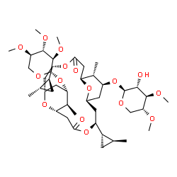 ChemSpider 2D Image | (1S,3S,7S,8S,9S,11S,13S,17S,18S,19S)-19-[(3,4-Di-O-methyl-beta-D-xylopyranosyl)oxy]-8,18-dimethyl-3,13-bis[(1S,2S)-2-methylcyclopropyl]-5,15-dioxo-4,14,21,22-tetraoxatricyclo[15.3.1.1~7,11~]docos-9-yl
 2,3,4-tri-O-methyl-beta-D-xylopyranoside | C43H70O16