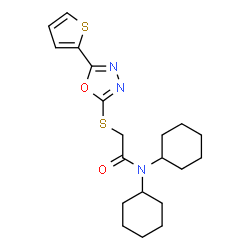 ChemSpider 2D Image | N,N-Dicyclohexyl-2-{[5-(2-thienyl)-1,3,4-oxadiazol-2-yl]sulfanyl}acetamide | C20H27N3O2S2