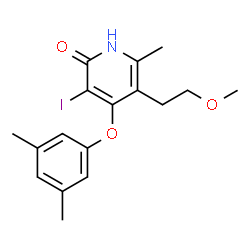 ChemSpider 2D Image | 4-(3,5-Dimethylphenoxy)-3-iodo-5-(2-methoxyethyl)-6-methyl-2(1H)-pyridinone | C17H20INO3