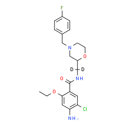 ChemSpider 2D Image | 4-Amino-5-chloro-2-ethoxy-N-{[4-(4-fluorobenzyl)-2-morpholinyl](~2~H_2_)methyl}benzamide | C21H23D2ClFN3O3