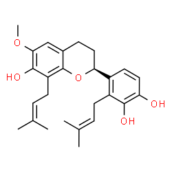 ChemSpider 2D Image | 4-[(2S)-7-Hydroxy-6-methoxy-8-(3-methyl-2-buten-1-yl)-3,4-dihydro-2H-chromen-2-yl]-3-(3-methyl-2-buten-1-yl)-1,2-benzenediol | C26H32O5