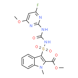 ChemSpider 2D Image | Methyl 3-{[(4-fluoro-6-methoxy-2-pyrimidinyl)carbamoyl]sulfamoyl}-1-methyl-1H-indole-2-carboxylate | C17H16FN5O6S