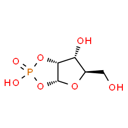 ChemSpider 2D Image | (3aR,5R,6R,6aR)-5-(Hydroxymethyl)tetrahydrofuro[2,3-d][1,3,2]dioxaphosphole-2,6-diol 2-oxide | C5H9O7P