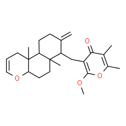 ChemSpider 2D Image | 3-[(6a,10b-Dimethyl-8-methylene-4a,5,6,6a,7,8,9,10,10a,10b-decahydro-1H-benzo[f]chromen-7-yl)methyl]-2-methoxy-5,6-dimethyl-4H-pyran-4-one | C25H34O4
