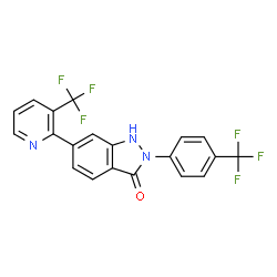 ChemSpider 2D Image | 2-[4-(Trifluoromethyl)phenyl]-6-[3-(trifluoromethyl)-2-pyridinyl]-1,2-dihydro-3H-indazol-3-one | C20H11F6N3O