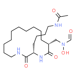 ChemSpider 2D Image | N-{4-[(2S,15R)-15-{[Formyl(hydroxy)amino]methyl}-3,16-dioxo-1,4-diazacyclohexadecan-2-yl]butyl}acetamide | C22H40N4O5