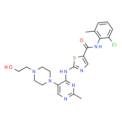ChemSpider 2D Image | N-(2-Chloro-6-methylphenyl)-2-({5-[4-(2-hydroxyethyl)-1-piperazinyl]-2-methyl-4-pyrimidinyl}amino)-1,3-thiazole-5-carboxamide | C22H26ClN7O2S
