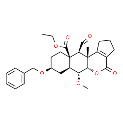 ChemSpider 2D Image | Ethyl (5aS,6R,6aS,8S,10aR,11S,11aR)-8-(benzyloxy)-11-formyl-6-methoxy-11a-methyl-4-oxo-1,2,3,4,6,6a,7,8,9,10,11,11a-dodecahydrobenzo[g]cyclopenta[c]chromene-10a(5aH)-carboxylate | C29H36O7