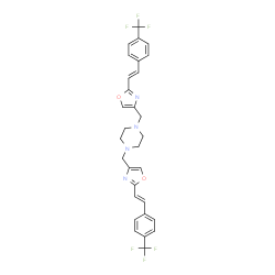 ChemSpider 2D Image | 1,4-Bis[(2-{(E)-2-[4-(trifluoromethyl)phenyl]vinyl}-1,3-oxazol-4-yl)methyl]piperazine | C30H26F6N4O2