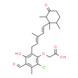 ChemSpider 2D Image | {2-Chloro-4-formyl-5-hydroxy-3-methyl-6-[(2E,4E)-3-methyl-5-(1,2,6-trimethyl-3-oxocyclohexyl)-2,4-pentadien-1-yl]phenoxy}acetic acid | C25H31ClO6