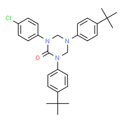 ChemSpider 2D Image | 1-(4-Chlorophenyl)-3,5-bis[4-(2-methyl-2-propanyl)phenyl]-1,3,5-triazinan-2-one | C29H34ClN3O