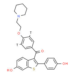 ChemSpider 2D Image | [6-Hydroxy-2-(4-hydroxyphenyl)-1-benzothiophen-3-yl]{4-[2-(1-piperidinyl)ethoxy](3,5-~3~H_2_)phenyl}methanone | C28H25T2NO4S