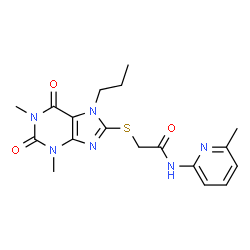 ChemSpider 2D Image | 2-[(1,3-Dimethyl-2,6-dioxo-7-propyl-2,3,6,7-tetrahydro-1H-purin-8-yl)sulfanyl]-N-(6-methyl-2-pyridinyl)acetamide | C18H22N6O3S