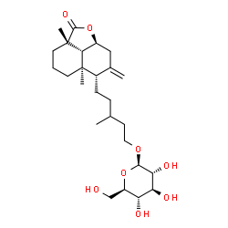 ChemSpider 2D Image | 5-[(2aS,5aR,6S,8aS,8bR)-2a,5a-Dimethyl-7-methylene-2-oxodecahydro-2H-naphtho[1,8-bc]furan-6-yl]-3-methylpentyl beta-D-glucopyranoside | C26H42O8