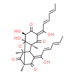 ChemSpider 2D Image | (1R,3Z,5S,7S,9R,10R,12E)-9,10-Dihydroxy-3,12-bis[(2E,4E)-1-hydroxy-2,4-hexadien-1-ylidene]-1,5,7-trimethyl-8-oxatetracyclo[7.4.0.0~2,7~.0~5,10~]tridecane-4,6,11,13-tetrone | C27H28O9