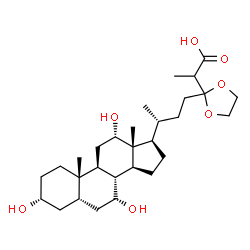 ChemSpider 2D Image | 2-(2-{(3R)-3-[(3R,5S,7R,8R,9S,10S,12S,13R,14S,17R)-3,7,12-Trihydroxy-10,13-dimethylhexadecahydro-1H-cyclopenta[a]phenanthren-17-yl]butyl}-1,3-dioxolan-2-yl)propanoic acid | C29H48O7