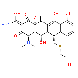 ChemSpider 2D Image | (2Z,4S,5S,6R,12aS)-2-[Amino(hydroxy)methylene]-4-(dimethylamino)-5,10,11,12a-tetrahydroxy-6-{[(2-hydroxyethyl)sulfanyl]methyl}-4a,5a,6,12a-tetrahydro-1,3,12(2H,4H,5H)-tetracenetrione | C24H28N2O9S