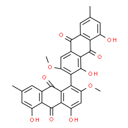 ChemSpider 2D Image | 1',4,5,8'-Tetrahydroxy-2,3'-dimethoxy-6',7-dimethyl-1,2'-bianthracene-9,9',10,10'-tetrone | C32H22O10