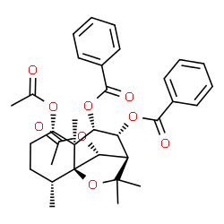 ChemSpider 2D Image | (1S,2R,5S,6S,7S,8R,9R,12R)-5,12-Diacetoxy-2,6,10,10-tetramethyl-11-oxatricyclo[7.2.1.0~1,6~]dodecane-7,8-diyl dibenzoate | C33H38O9