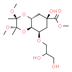 ChemSpider 2D Image | Methyl (2S,3S,4aR,6S,8R,8aR)-8-(2,3-dihydroxypropoxy)-6-hydroxy-2,3-dimethoxy-2,3-dimethyloctahydro-1,4-benzodioxine-6-carboxylate | C17H30O10