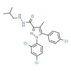 ChemSpider 2D Image | 5-(4-Chlorophenyl)-1-(2,4-dichlorophenyl)-N'-isobutyl-4-methyl-1H-pyrazole-3-carbohydrazide | C21H21Cl3N4O