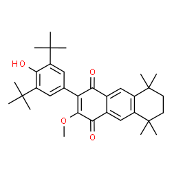ChemSpider 2D Image | 2-[4-Hydroxy-3,5-bis(2-methyl-2-propanyl)phenyl]-3-methoxy-5,5,8,8-tetramethyl-5,6,7,8-tetrahydro-1,4-anthracenedione | C33H42O4