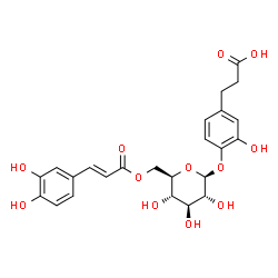 ChemSpider 2D Image | 3-[4-({6-O-[(2E)-3-(3,4-Dihydroxyphenyl)-2-propenoyl]-beta-D-glucopyranosyl}oxy)-3-hydroxyphenyl]propanoic acid | C24H26O12
