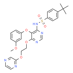 ChemSpider 2D Image | 4-tert-butyl-N-{5-(3-methoxyphenoxy)-6-[2-(pyrazin-2-yloxy)ethoxy]pyrimidin-4-yl}benzenesulfonamide | C27H29N5O6S