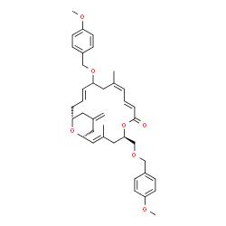 ChemSpider 2D Image | (1R,2E,5R,8E,10Z,14E,17R)-13-[(4-Methoxybenzyl)oxy]-5-{[(4-methoxybenzyl)oxy]methyl}-3,11-dimethyl-19-methylene-6,21-dioxabicyclo[15.3.1]henicosa-2,8,10,14-tetraen-7-one | C39H48O7