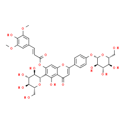 ChemSpider 2D Image | (1S)-1,5-Anhydro-1-(2-[4-(beta-D-glucopyranosyloxy)phenyl]-5-hydroxy-7-{[(2E)-3-(4-hydroxy-3,5-dimethoxyphenyl)-2-propenoyl]oxy}-4-oxo-4H-chromen-6-yl)-D-glucitol | C38H40O19