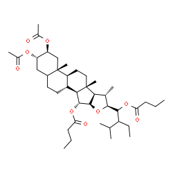 ChemSpider 2D Image | (2S,3S,4aS,4bS,6aS,6bR,7S,8S,9aR,10R,10aS,10bR)-2,3-Diacetoxy-8-[(1R)-1-(butyryloxy)-2-ethyl-3-methylbutyl]-4a,6a,7-trimethyloctadecahydro-1H-naphtho[2',1':4,5]indeno[2,1-b]furan-10-yl butyrate (non-p
referred name) | C41H66O9