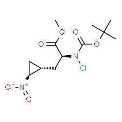 ChemSpider 2D Image | Methyl N-chloro-N-{[(2-methyl-2-propanyl)oxy]carbonyl}-3-[(1R,2S)-2-nitrocyclopropyl]-L-alaninate | C12H19ClN2O6