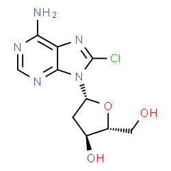 ChemSpider 2D Image | (2R,3S,5R)-5-(6-amino-8-chloro-purin-9-yl)-2-(hydroxymethyl)tetrahydrofuran-3-ol | C10H12ClN5O3