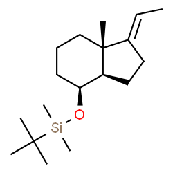 ChemSpider 2D Image | {[(1E,3aR,4S,7aS)-1-Ethylidene-7a-methyloctahydro-1H-inden-4-yl]oxy}(dimethyl)(2-methyl-2-propanyl)silane | C18H34OSi