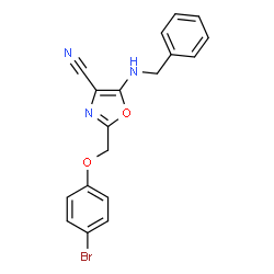 ChemSpider 2D Image | 5-(Benzylamino)-2-[(4-bromophenoxy)methyl]-1,3-oxazole-4-carbonitrile | C18H14BrN3O2