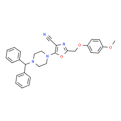 ChemSpider 2D Image | 5-[4-(Diphenylmethyl)-1-piperazinyl]-2-[(4-methoxyphenoxy)methyl]-1,3-oxazole-4-carbonitrile | C29H28N4O3