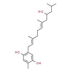 ChemSpider 2D Image | 2-[(2E,6E)-9-Hydroxy-3,7,11-trimethyl-2,6-dodecadien-1-yl]-5-methyl-1,4-benzenediol | C22H34O3