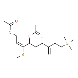 ChemSpider 2D Image | (2E)-7-Methylene-3-(methylsulfanyl)-9-(trimethylsilyl)-2-nonene-1,4-diyl diacetate | C18H32O4SSi