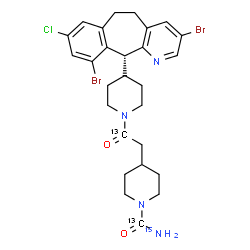 ChemSpider 2D Image | 4-[2-{4-[(11R)-3,10-Dibromo-8-chloro-6,11-dihydro-5H-benzo[5,6]cyclohepta[1,2-b]pyridin-11-yl]-1-piperidinyl}-2-oxo(2-~13~C)ethyl]-1-piperidine(~13~C,~15~N)carboxamide | C2513C2H31Br2ClN315NO2