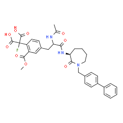 ChemSpider 2D Image | [4-(2-Acetamido-3-{[(3S)-1-(4-biphenylylmethyl)-2-oxo-3-azepanyl]amino}-3-oxopropyl)-2-(methoxycarbonyl)phenyl](fluoro)malonic acid | C35H36FN3O9