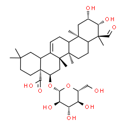 ChemSpider 2D Image | (2beta,3beta,5xi,9xi,16alpha,18xi)-16-(beta-D-Glucopyranosyloxy)-2,3-dihydroxy-23-oxoolean-12-en-28-oic acid | C36H56O11