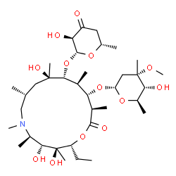ChemSpider 2D Image | (2R,3S,4R,5R,8R,10R,11R,12S,13S,14R)-11-[(4,6-Dideoxy-beta-L-erythro-hexopyranosyl-3-ulose)oxy]-2-ethyl-3,4,10-trihydroxy-3,5,6,8,10,12,14-heptamethyl-15-oxo-1-oxa-6-azacyclopentadecan-13-yl 2,6-dideo
xy-3-C-methyl-3-O-methyl-alpha-D-ribo-hexopyranoside | C36H65NO13
