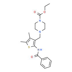 ChemSpider 2D Image | Ethyl 4-{[2-(benzoylamino)-4,5-dimethyl-3-thienyl]methyl}-1-piperazinecarboxylate | C21H27N3O3S