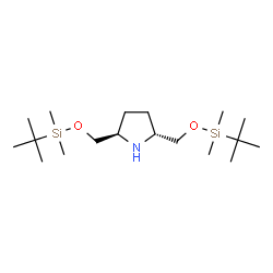 ChemSpider 2D Image | (2R,5R)-2,5-Bis({[dimethyl(2-methyl-2-propanyl)silyl]oxy}methyl)pyrrolidine | C18H41NO2Si2