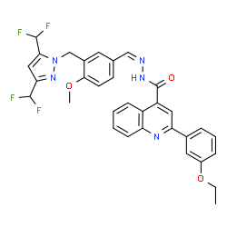 ChemSpider 2D Image | N'-[(Z)-(3-{[3,5-Bis(difluoromethyl)-1H-pyrazol-1-yl]methyl}-4-methoxyphenyl)methylene]-2-(3-ethoxyphenyl)-4-quinolinecarbohydrazide | C32H27F4N5O3