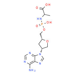 ChemSpider 2D Image | 2-{[{[(2R,4R)-4-(6-Amino-9H-purin-9-yl)tetrahydro-2-furanyl]methoxy}(hydroxy)phosphoryl]amino}propanoic acid | C13H19N6O6P