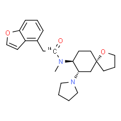 ChemSpider 2D Image | 2-(1-Benzofuran-4-yl)-N-methyl-N-[(5R,7S,8S)-7-(1-pyrrolidinyl)-1-oxaspiro[4.5]dec-8-yl](1-~14~C)acetamide | C2314CH32N2O3