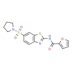 ChemSpider 2D Image | N-[6-(1-Pyrrolidinylsulfonyl)-1,3-benzothiazol-2-yl]-2-furamide | C16H15N3O4S2