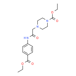 ChemSpider 2D Image | Ethyl 4-(2-{[4-(ethoxycarbonyl)phenyl]amino}-2-oxoethyl)-1-piperazinecarboxylate | C18H25N3O5